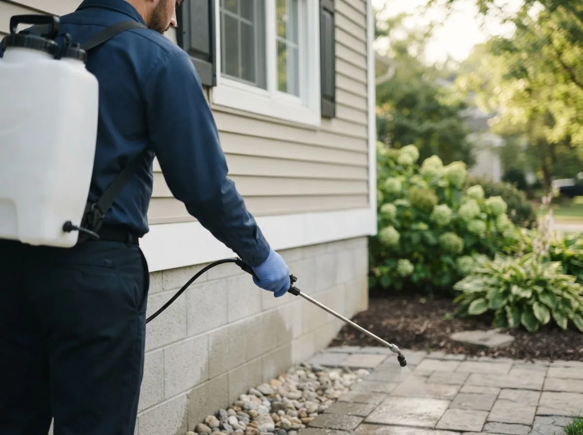 Pest control technician inspecting a home in Caledonia, NY